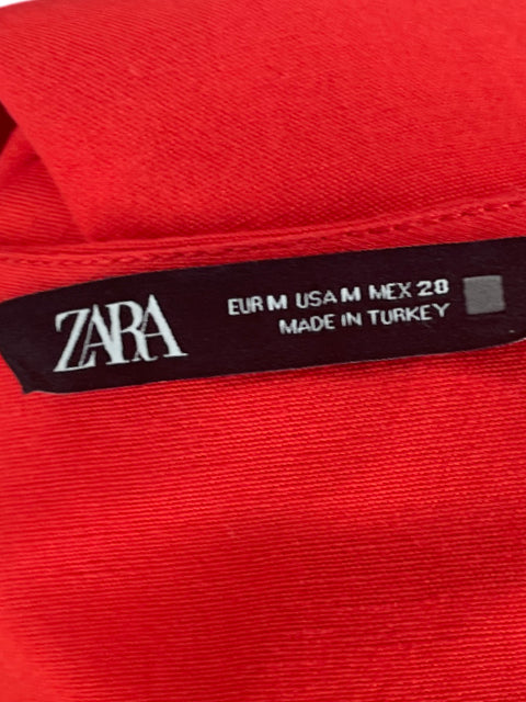 Vestido Zara Cuello V Mangas Puff Rojo-Talla M