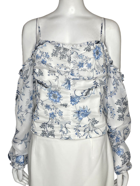 Blusa Guess Drapeado Floral Blanco-Talla M