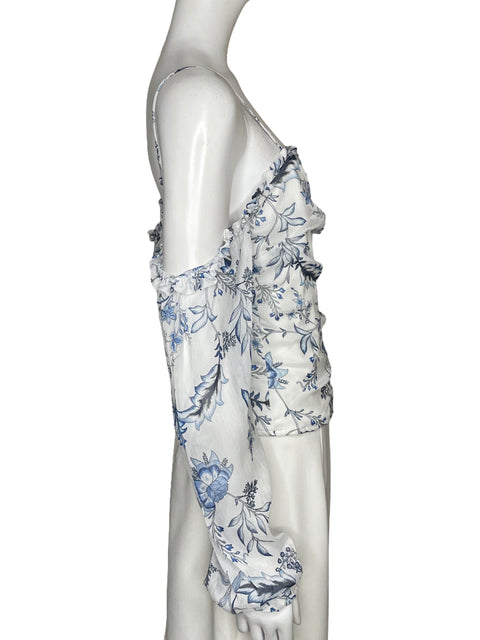 Blusa Guess Drapeado Floral Blanco-Talla M