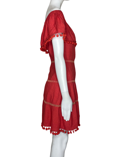 Vestido Sugar+Lips Pompones Off Shoulder Rojo-Talla S