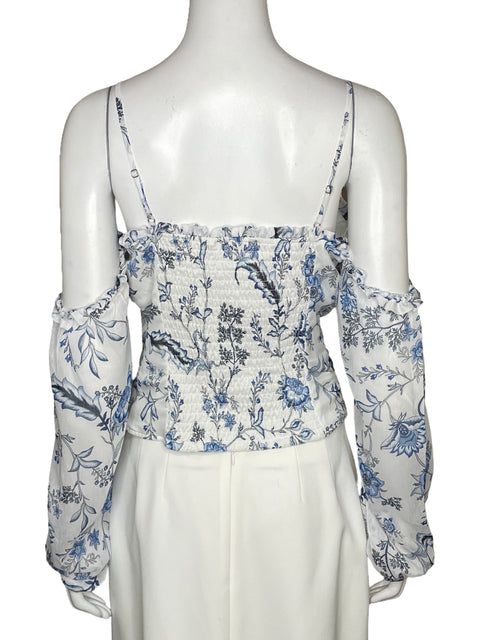 Blusa Guess Drapeado Floral Blanco-Talla M