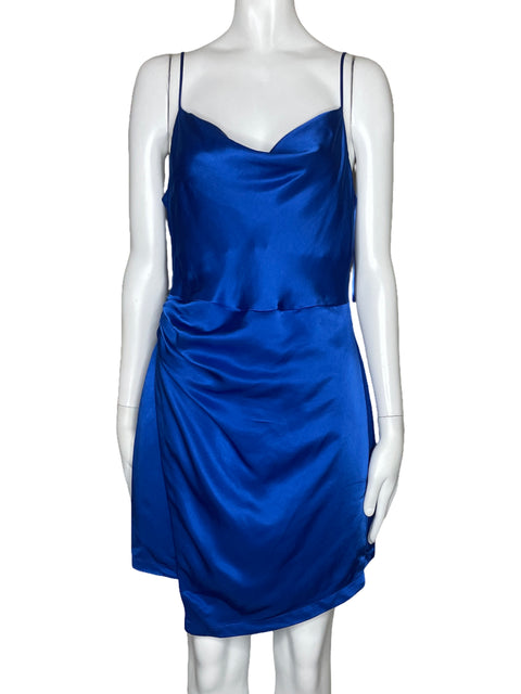 Vestido Zara Satinado Mini Azul-Talla M