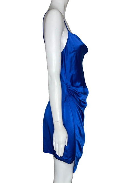 Vestido Zara Satinado Mini Azul-Talla M