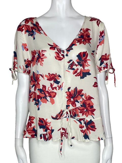 Blusa Naf Naf Flores Cuello V Blanco-Talla S