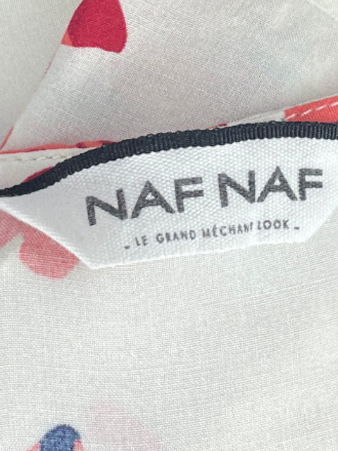 Blusa Naf Naf Flores Cuello V Blanco-Talla S