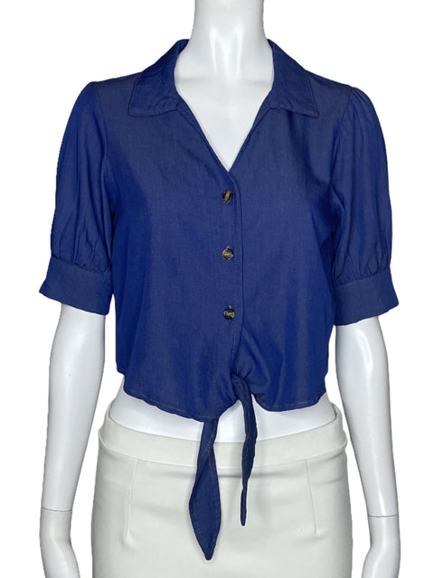 Blusa Amore Mio Cropped Botones Azul-Talla S