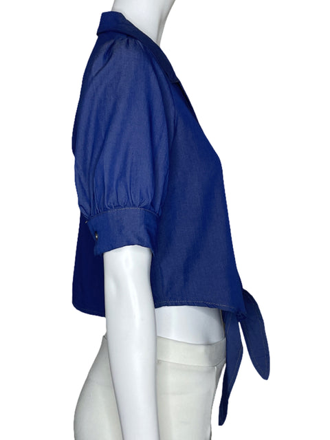 Blusa Amore Mio Cropped Botones Azul-Talla S