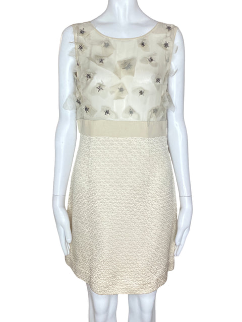Vestido Zara Woman Pedreria Beige- Talla S