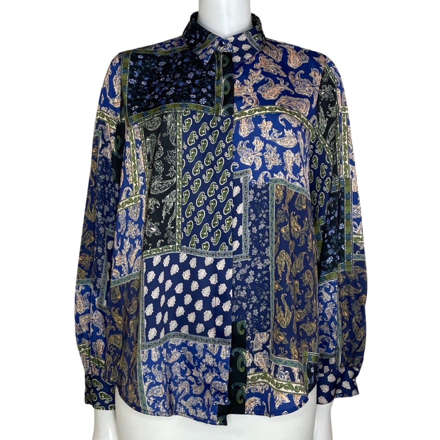 Camisa Zara Manga Larga Estampado Azul-Talla L