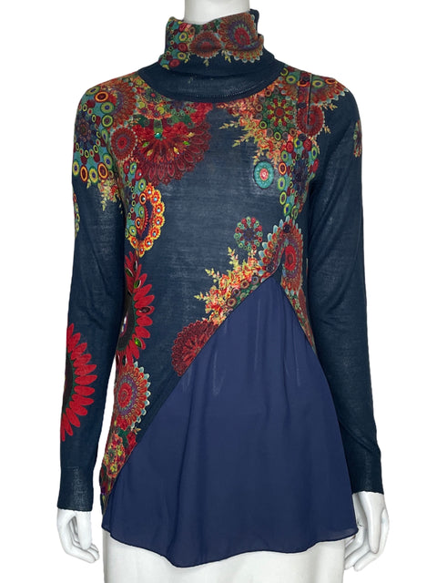 Blusa Desigual Piedras Cuello Alto Azul-Talla M