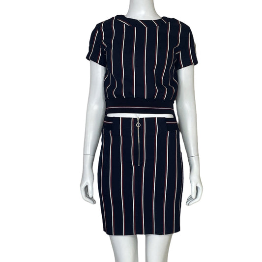 Set Zara Top+Falda Lineas Azul-Talla S