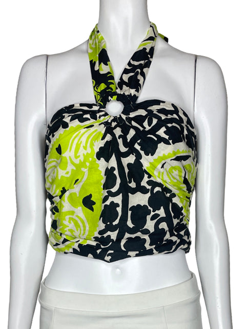 Top Zara Estampado Halter Verde-Talla M