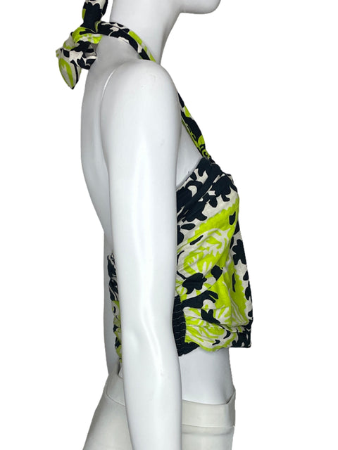 Top Zara Estampado Halter Verde-Talla M