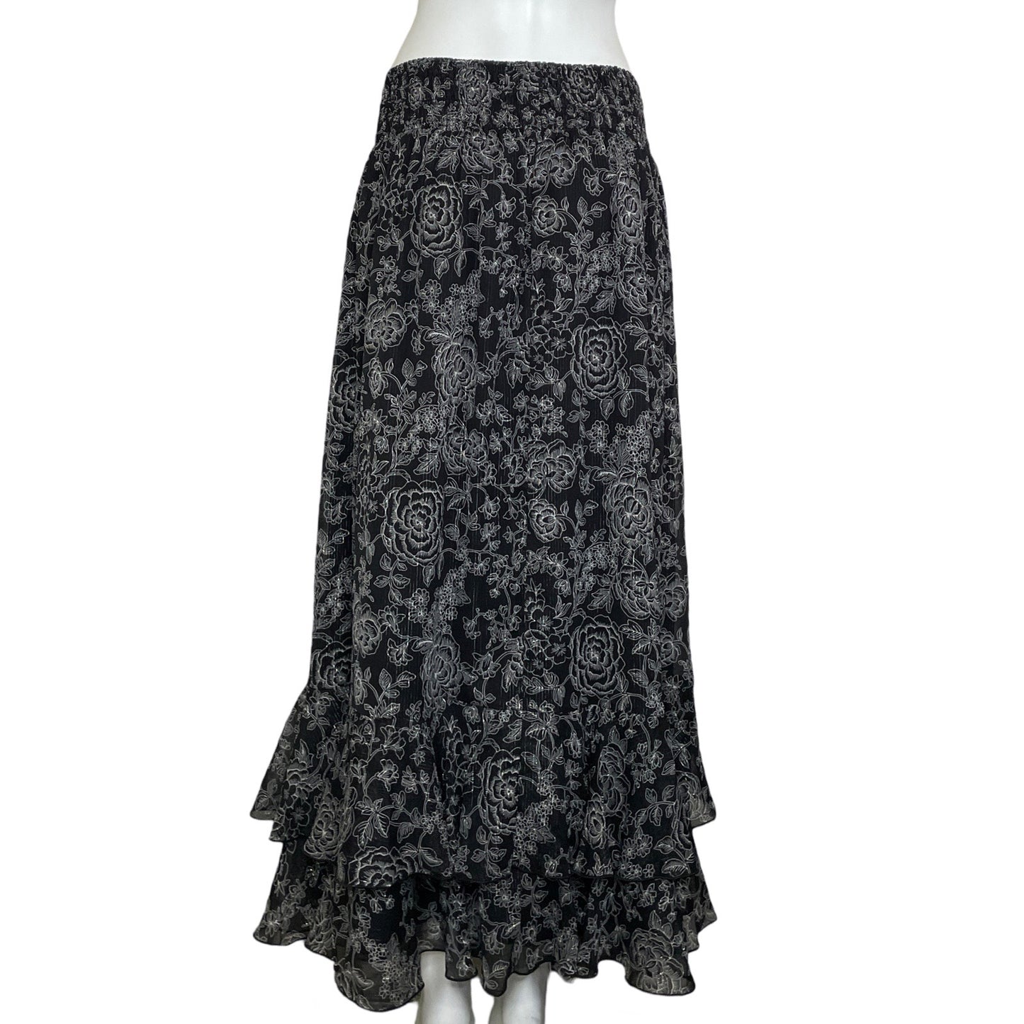 Falda Loft Floral Vuelos Negro-Talla L