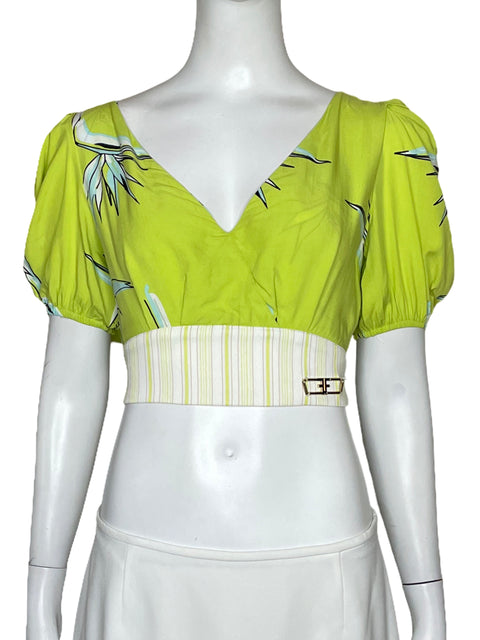 Top Fracomina Crop Escote V Verde-Talla S