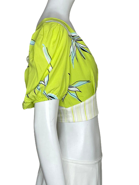 Top Fracomina Crop Escote V Verde-Talla S