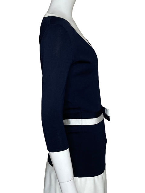 Sueter Carolina Herrera Bicolor Media Manga Blanco-Talla XS