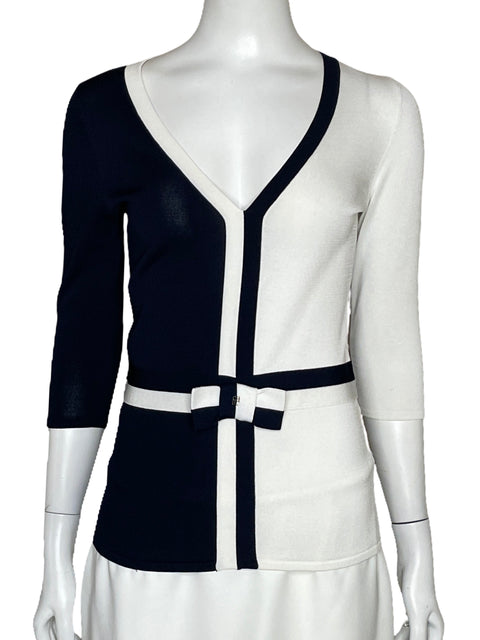 Sueter Carolina Herrera Bicolor Media Manga Blanco-Talla XS