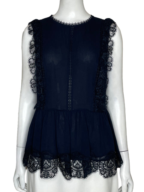 Blusa Ted Baker Encaje Sin Mangas Azul-Talla 3
