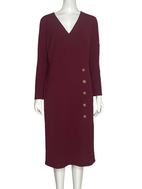 Vestido Maggy London Botones Rojo Vino-Talla 10