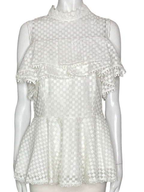 Blusa Enzo Couture Tejida Ruchas Blanca- Talla L