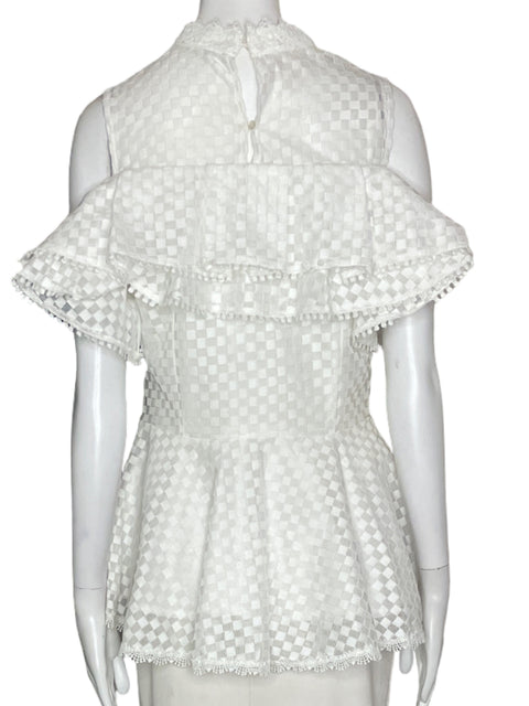 Blusa Enzo Couture Tejida Ruchas Blanca- Talla L