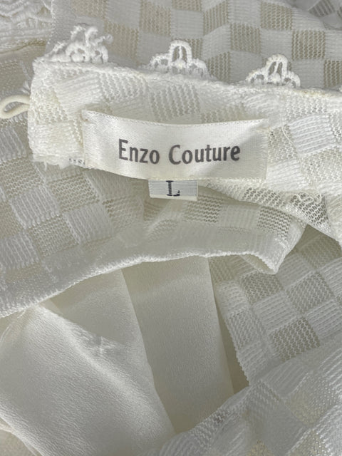 Blusa Enzo Couture Tejida Ruchas Blanca- Talla L