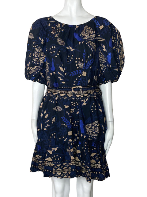 Vestido Farm Rio Cinturon Mangas Puff Azul-Talla M
