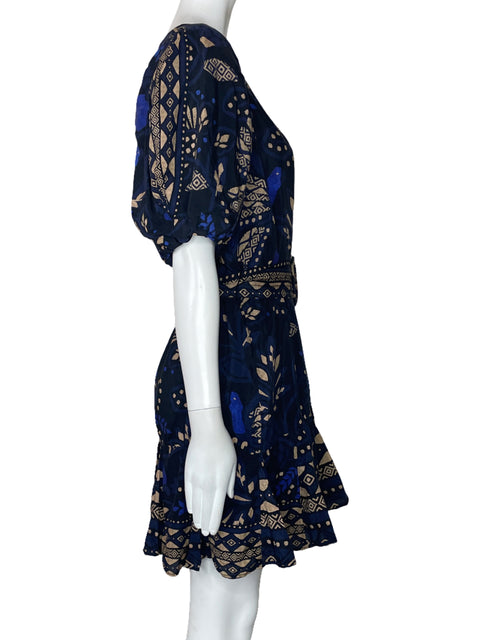 Vestido Farm Rio Cinturon Mangas Puff Azul-Talla M