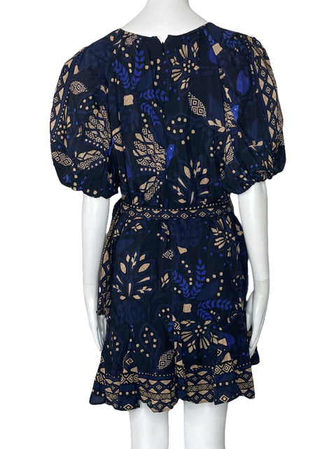 Vestido Farm Rio Cinturon Mangas Puff Azul-Talla M