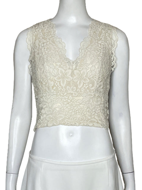 Top Express Encaje Crinkle Sin Mangas Beige-Talla S