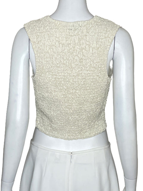 Top Express Encaje Crinkle Sin Mangas Beige-Talla S