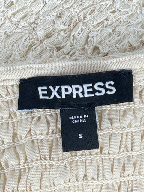 Top Express Encaje Crinkle Sin Mangas Beige-Talla S