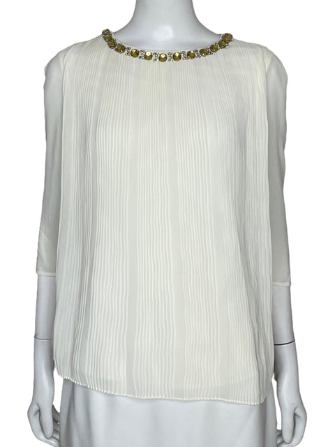 Blusa Ted Baker Pleated Embellished Woven Top Blanco-Talla 1