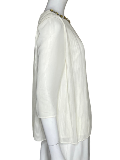 Blusa Ted Baker Pleated Embellished Woven Top Blanco-Talla 1