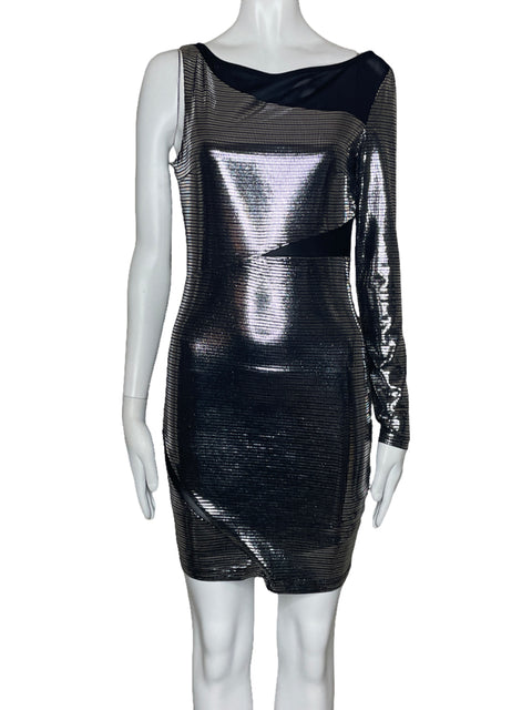 Vestido BEBE Addiction Metalizado Cuadros Negro-Talla XS