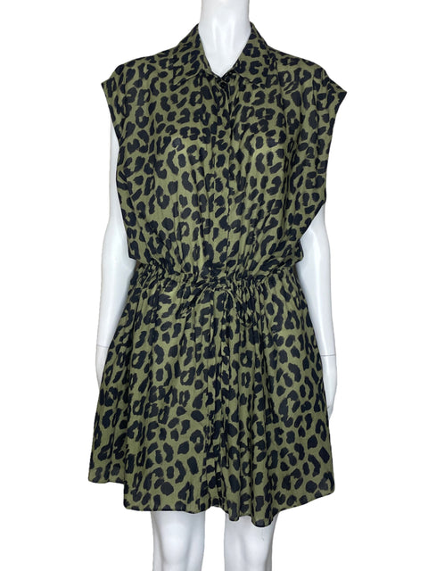 Vestido Zara Sin Mangas Animal Print Verde-Talla L