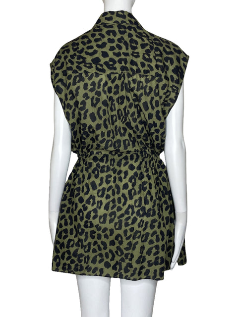 Vestido Zara Sin Mangas Animal Print Verde-Talla L