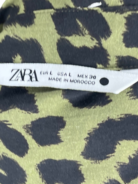 Vestido Zara Sin Mangas Animal Print Verde-Talla L