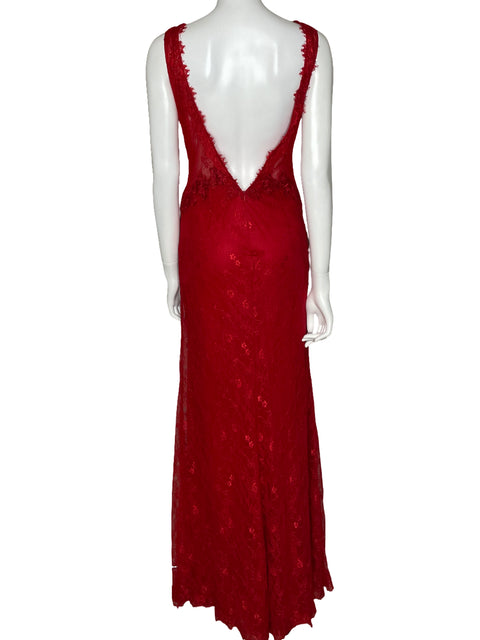 Vestido Marfil Maxi Encaje Rojo-Talla U