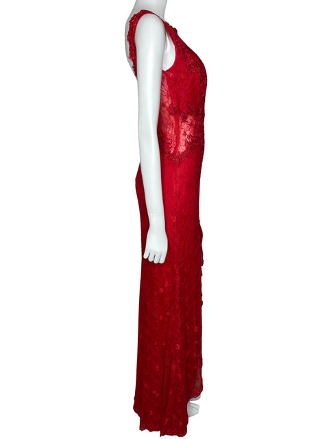Vestido Marfil Maxi Encaje Rojo-Talla U