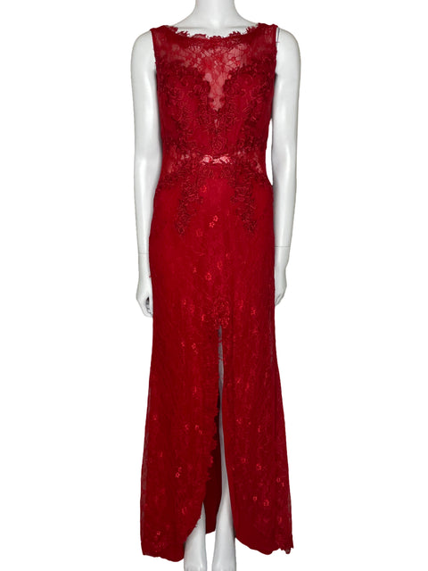 Vestido Marfil Maxi Encaje Rojo-Talla U