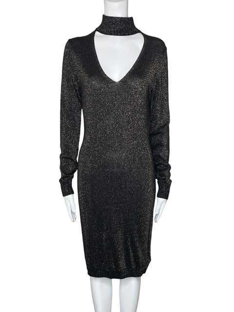 Vestido Michael Kors Brillo Cuello V Negro-Talla S