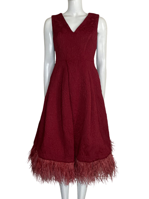 Vestido Tracy Reese Midi Feathers Rojo-Talla 6