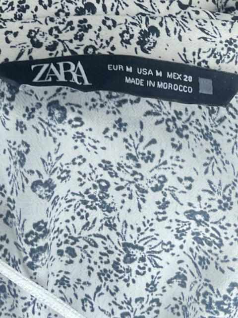 Blusa Zara Cruzada Flores Blanco - Talla M