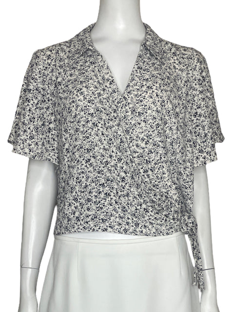Blusa Zara Cruzada Flores Blanco - Talla M