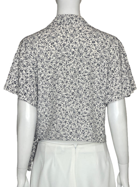 Blusa Zara Cruzada Flores Blanco - Talla M