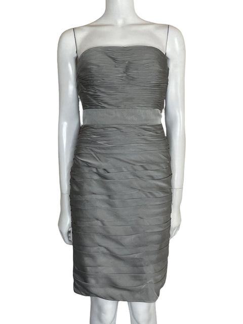 Vestido Monique Lhuillier Mini Strapples Gris-Talla 8
