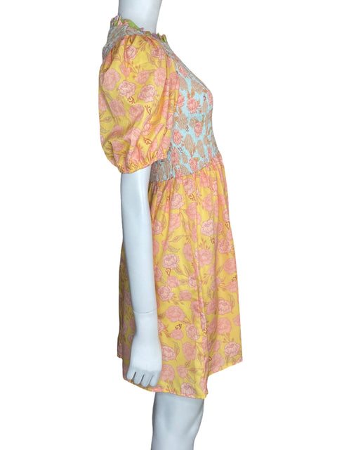 Vestido Never Fully Dressed Mini Floral Amarillo-Talla 8