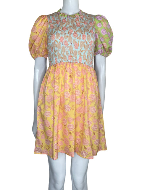 Vestido Never Fully Dressed Mini Floral Amarillo-Talla 8